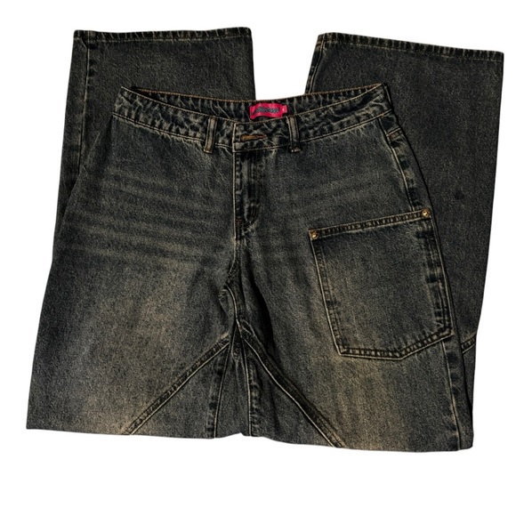 Edikted Asymmetric Panel Wide-Leg Jeans | 100% Cotton High-Rise Denim Size 6-8/M - Picture 3 of 7